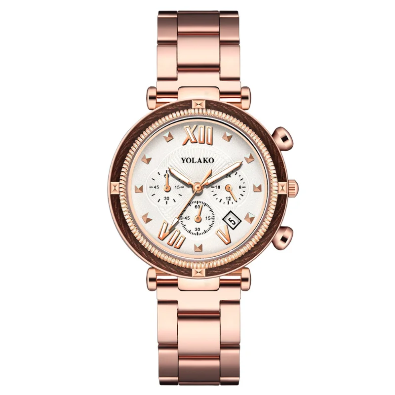 

Irregular Watches Women Luxury Simple Analog Quartz Watch Steel Business Wristwatch Three Eye Calendar Steel Band Reloj De Mujer