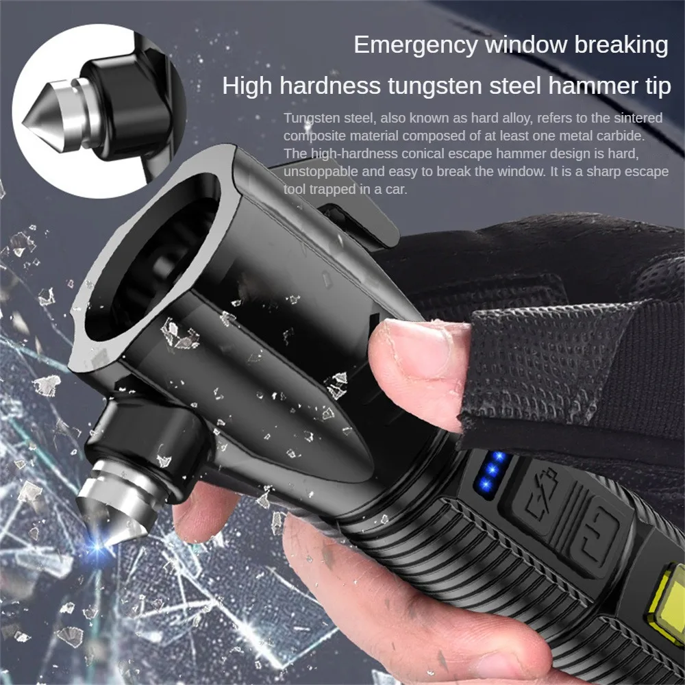 

Hammer Flashlight USB Rechargeable Outdoor Adventure Lighting Portable Lantern Torch Emergency Rescue Hammer Flashlight Lamps