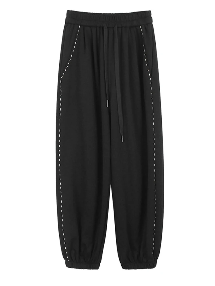 

Брюки-шаровары женские с высокой эластичной талией, черные длинные свободные штаны с верхней прострочкой, весна-осень 2023, M388