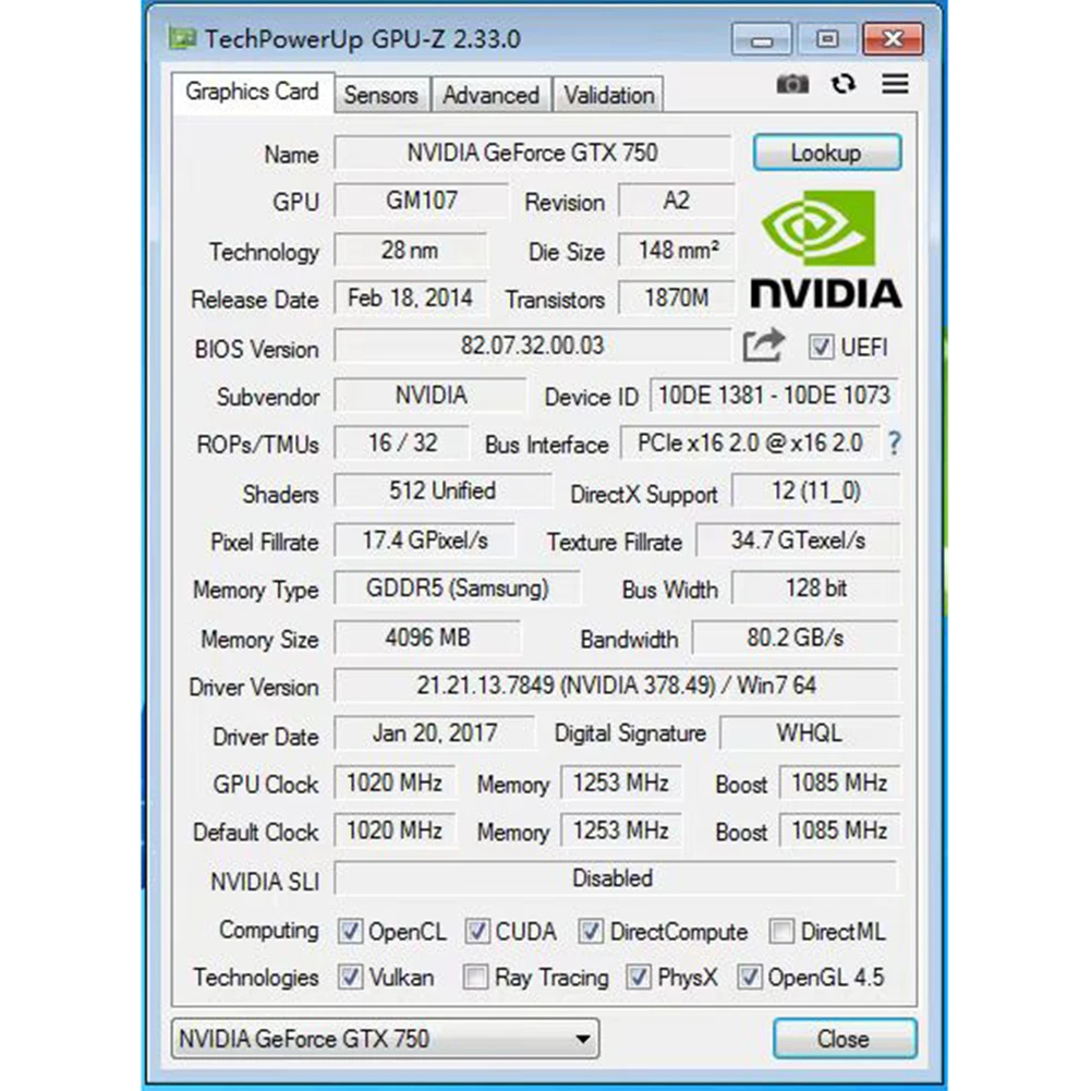 Видеокарта GTX750 128 бит 2/4 ГБ GDDR5 HDMI |