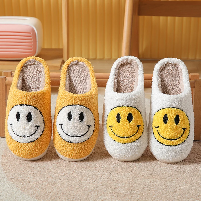 

Женские меховые тапочки Smile Face, теплые короткие плюшевые шлепанцы с милым мультяшным рисунком, для дома, Осень-зима