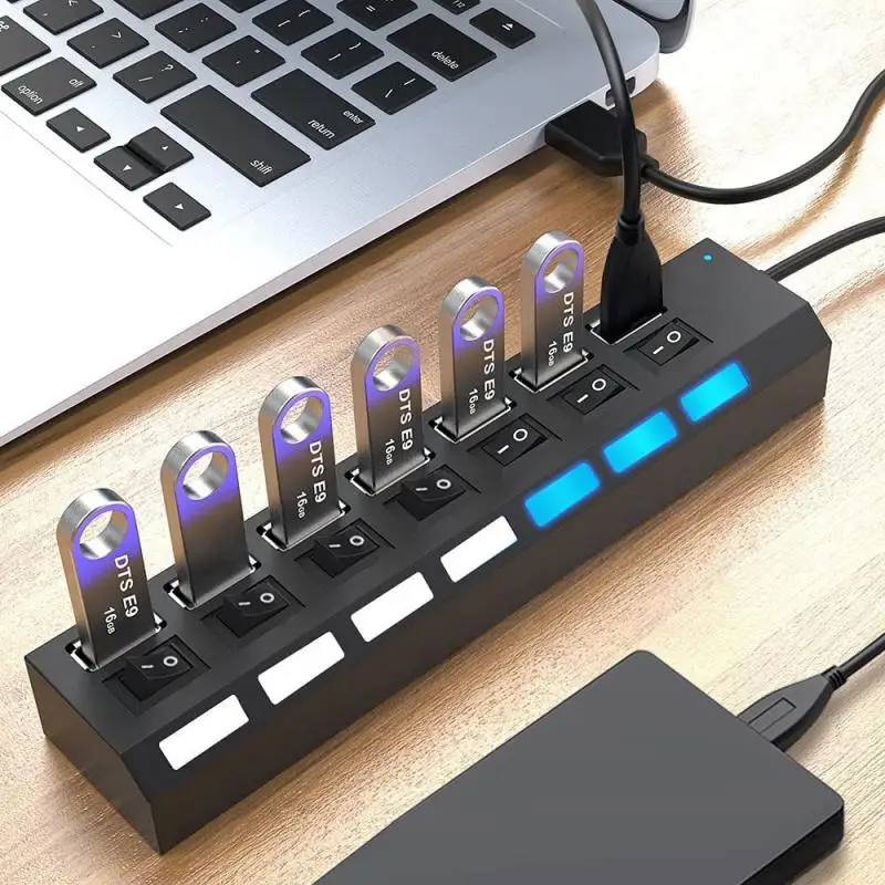 

USB 2.0 Hub USB Hub 2.0 Multi USB Splitter Hub Use Power Adapter 4/7 Port Multiple Expander USB 3.0 Hub With Switch 30CM Cable