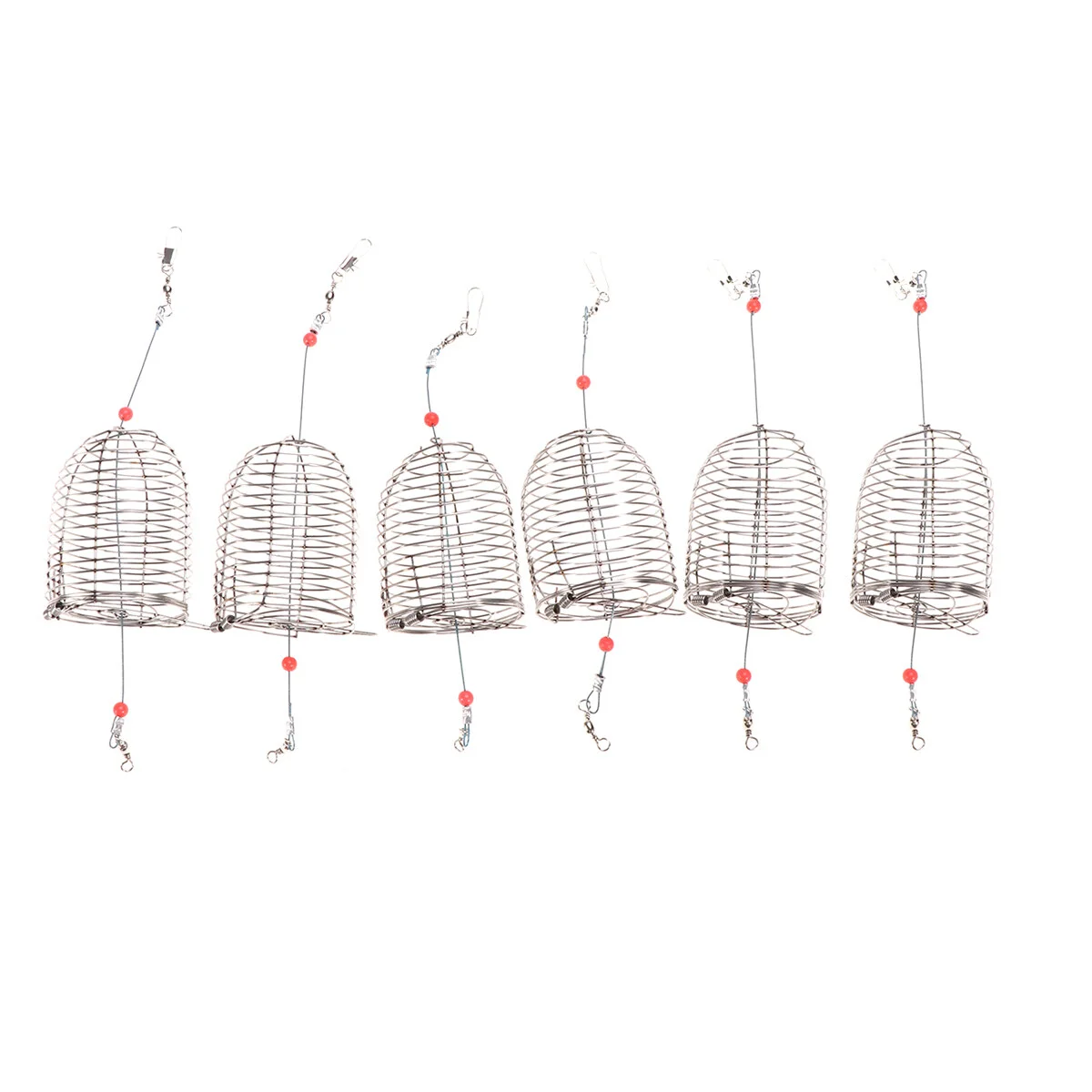 

6pcs Stainless Steel Fishing Bait Cage Lure Cage Bait Fishing Trap Basket Feeder Holder Fishing Tackle(Red,Medium)