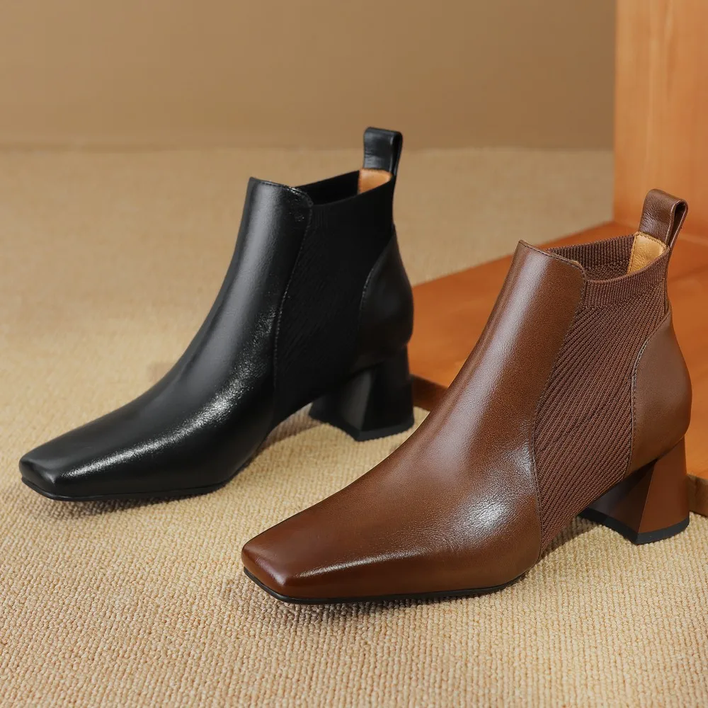 Женские эластичные вязаные Ботинки Челси из натуральной кожи Элегантные Осенние