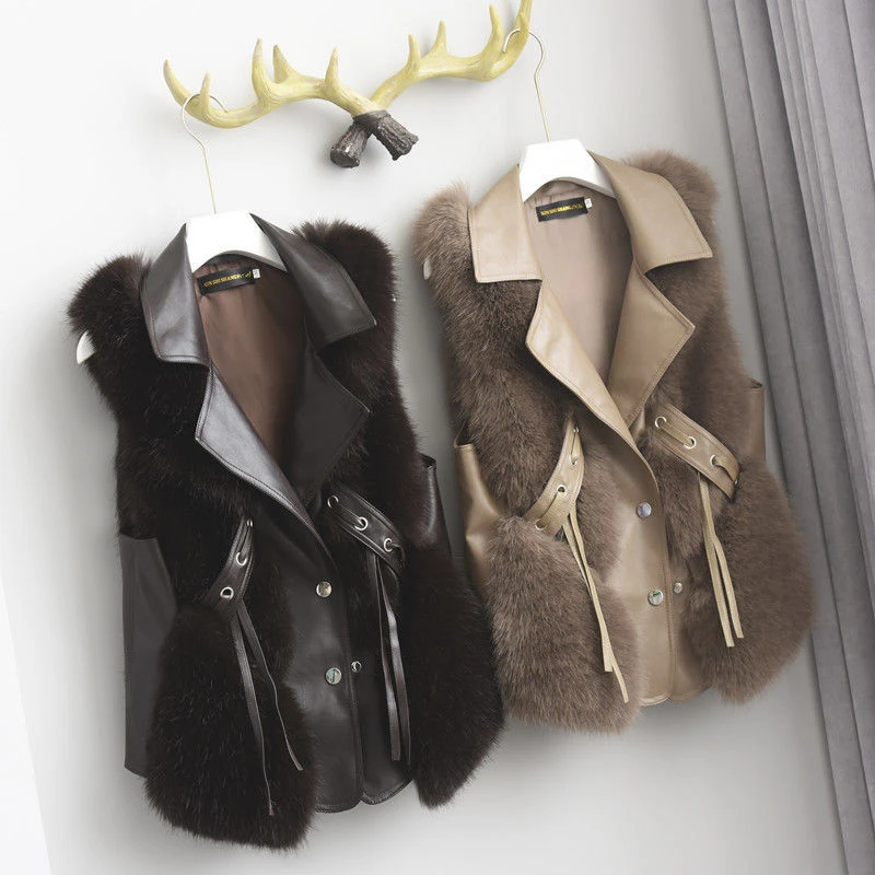 Faux Fur Vest 2021 Autumn and Winter Fashion Thickening Imitation Fox Fur Vest Women's Warm Casual Stitching Women's Vest Vest