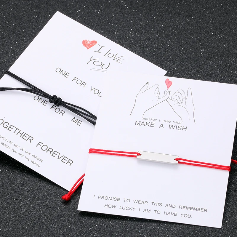 couples bracelets women Personalized bracelet Engraving rectangle Custom letter Stainless Steel Red black rope bracelet women images - 6