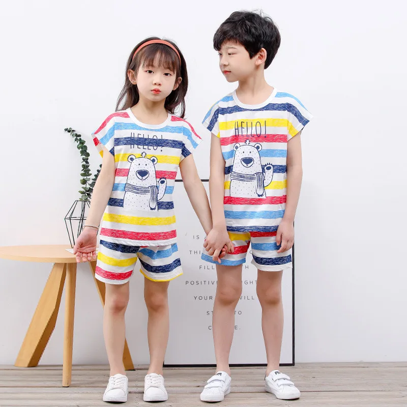 

Boys Girls Pajamas New Summer Short Sleeve Children's Clothing Sleepwear Cotton Pyjamas Sets For Kids 4 6 8 10 12 14 Years