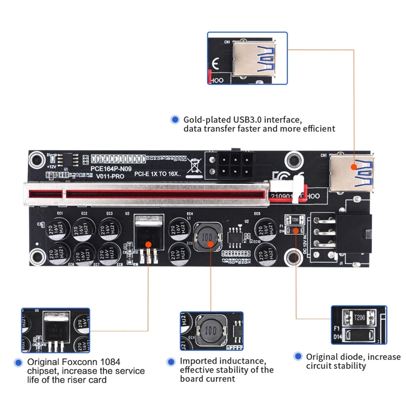 Усилитель PCI Express PCIE с 1 на 6 портов USB 3 0 Hub 1X 4X 8X 16X VER011 PRO увеличитель для майнинга BTC