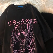 Camiseta de gran tamaño para mujer, ropa Y2k de Harajuku japonés, camisetas con gráfico Kawaii, ropa de calle con estampado de Anime, camisetas Grunge