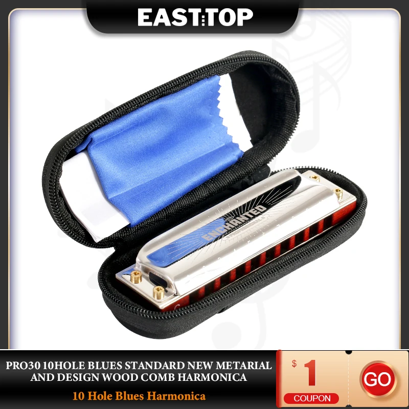 EASTTOP PRO30 10 Hole Blues Standard New Metarial New Design Wood Comb Harmonica Professional Musical Instruments