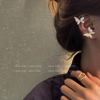 2022 new korea fashion golden rhinestone butterfly earrings for woman sparkle golden rhinestone butterfly ear bones clip jewelry