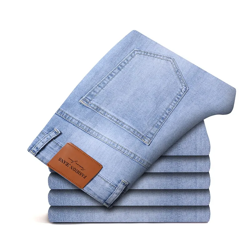 

2022 Slim Straight Business Casual Men Jeans Famous Brand Elasticity Cotton Denim Pants Trousers Pants