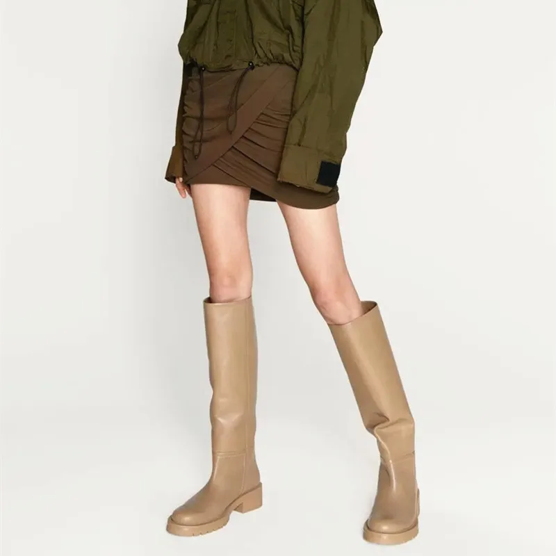 

Women Motorcycle Boots High Boots Polyurethane Superfine Fiber Round Shape Flat Waterproof and Nonslip Keep Warm Lazy Shoes