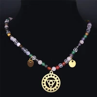 7 chakras natural stone stainless steel necklace for women gold color necklace chain jewelry collares mujer n4419s08