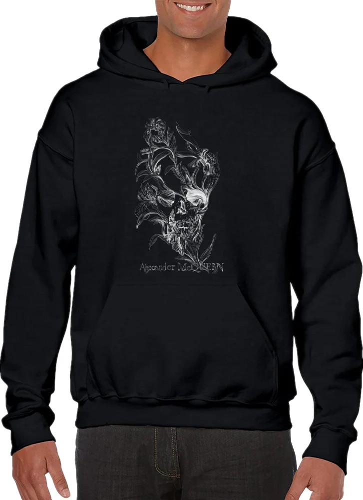 

MCQueen Fashionable Cotton All-match Long-sleeved Sweatshirts Casual Skull Flower Printed Hoodies & Sweatshirts