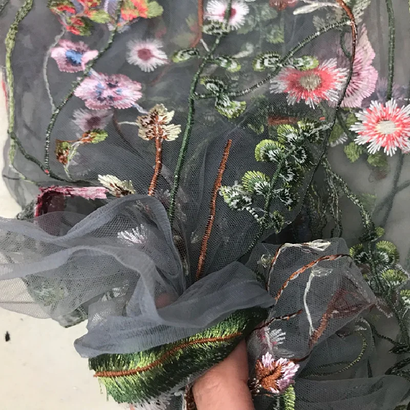 3/5/10yard Aquatic Plants Flower Mesh Embroidered Tulle Lace Fabric for Sewing Dress Bridal Wedding Party Cloth By the Yard - купить по
