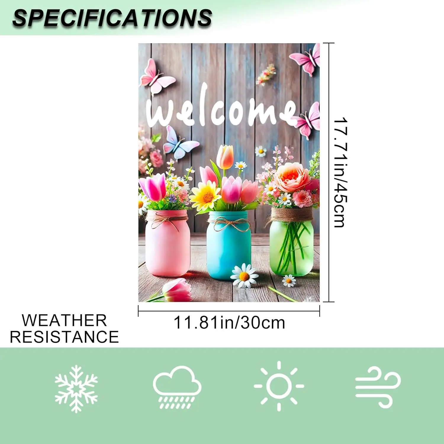 Фото Флаг IVN Spring Garden 12x18 дюймов, двусторонний, для улицы, сезонный, с цветочными горшками и бабочками, для WZZ №3