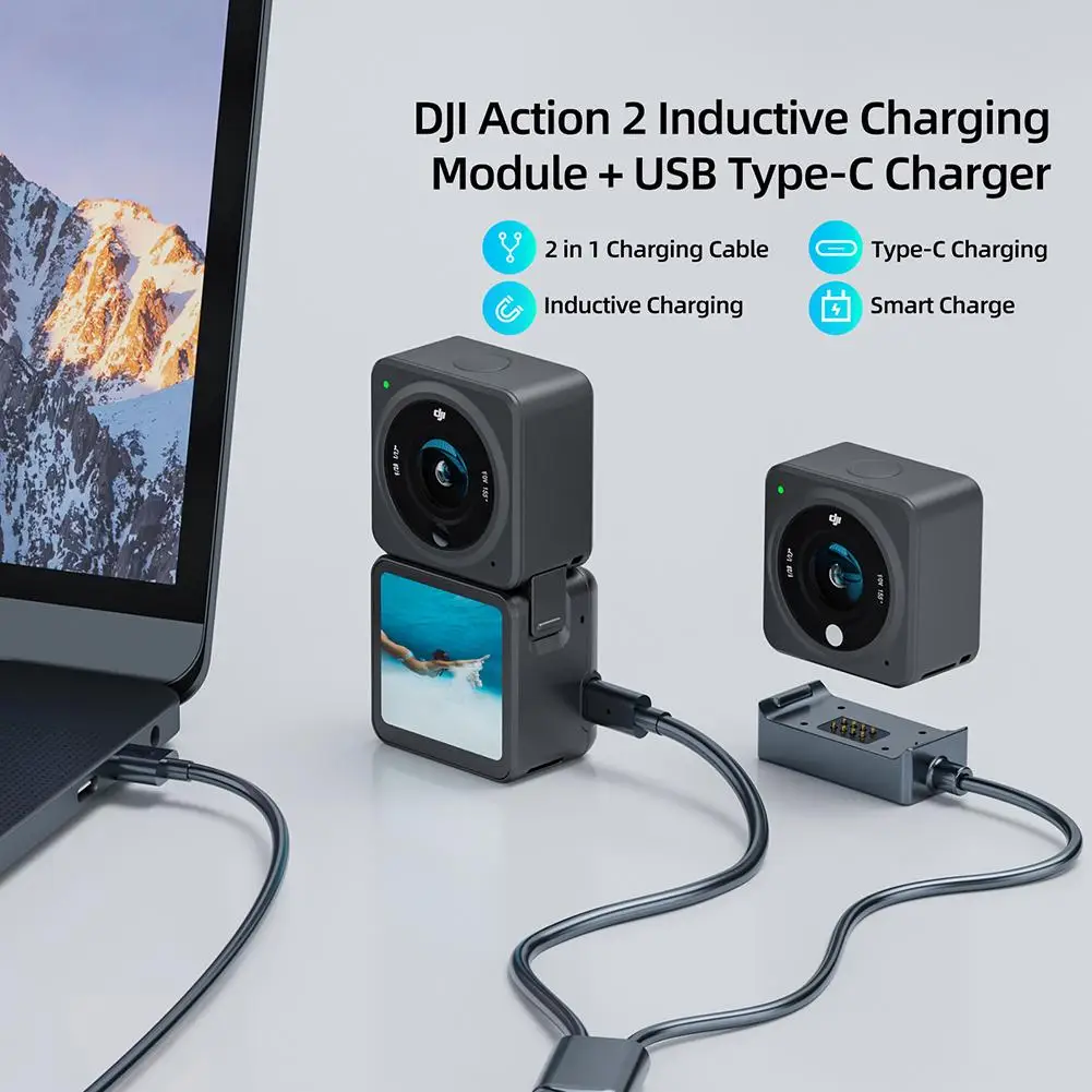 

Magnetic Charger Base Mount 2-in-1 Type-c Fast Charging Adapter Usb 2.0 Charger Dock For Dji Osmo Action 2 Camera Parts