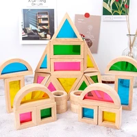creative 24pcs rainbow acrylic wooden building blocks baby sensory early educational toy kids stacking tower montessori toys
