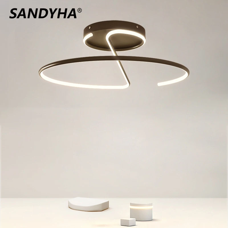 

SANDYHA Lampara Techo Modern Luces Led Para Habitacion Simple Highend Ring Ceiling Lamp Plafonnier Light for Living Room Bedroom