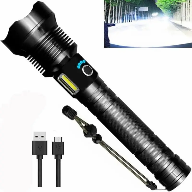 90000 High Lumens LED Rechargeable Tactical Laser Flashlight Outdoor Lighting Waterpoof Climbing Camping COB Zoomable Light