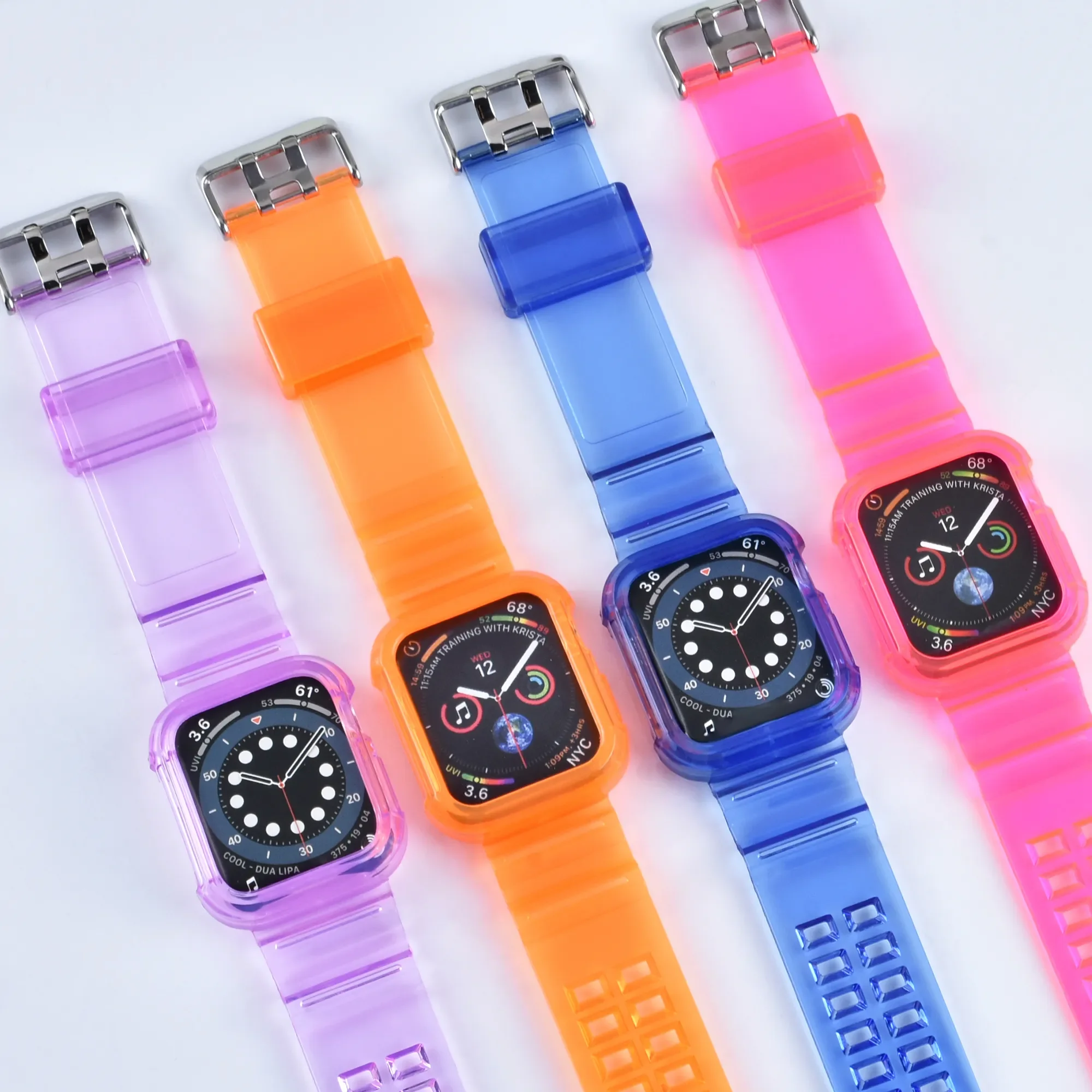 Clear Band + Case for Apple Watch Series Ultra 8 7 6 SE 5 4 49mm 45mm 44mm 42mm 41mm Transparent for iwatch 3 40mm Plastic Strap