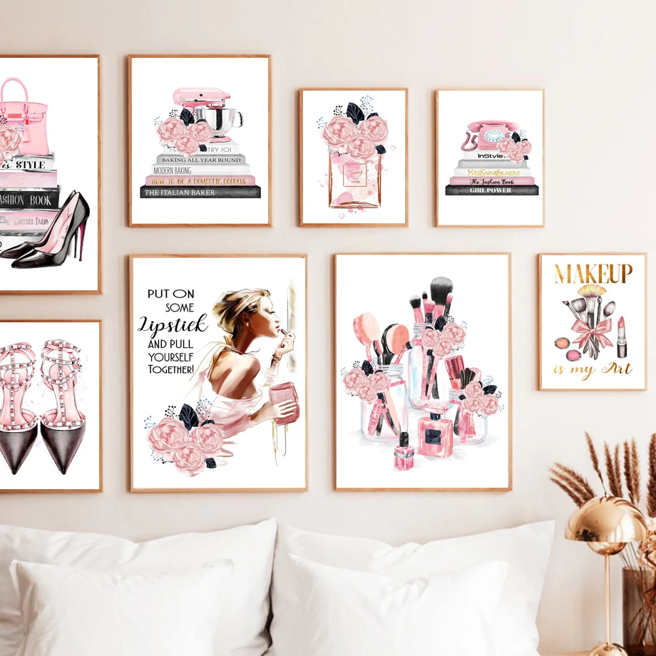 

Fashion Handbag Paris Perfume Nail Book Makeup Art Canvas Painting Nordic Posters And Prints Wall Pictures For Living Room Decor