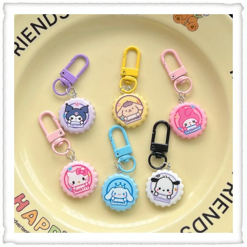 

Sanrio Anime Hello Kitty Fine Bottle Cap Model Keychain Cartoon Jade Dog Kuromi Melody Bag Pendant Cute Accessories Gift
