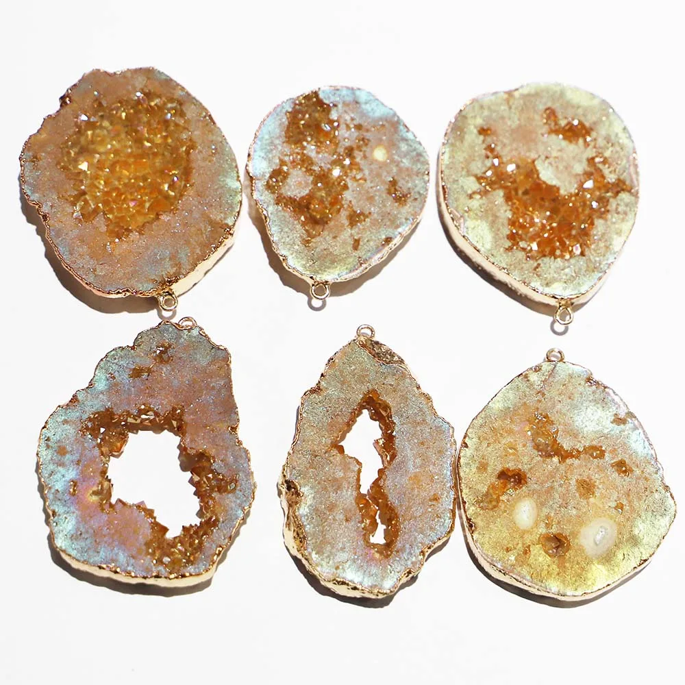 

Exquisite Natural Stone Irregularity Crystal Tooth Cluster Necklace Pendant Phnom Penh Charm DIY Jewelry Making Accessories 5Pcs