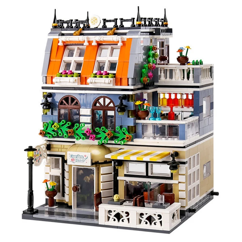 

MOC Street View Street Garden Hotel Modular Expert Building Blocks with Figures 1316pcs Bricks Toys Gift Education Model