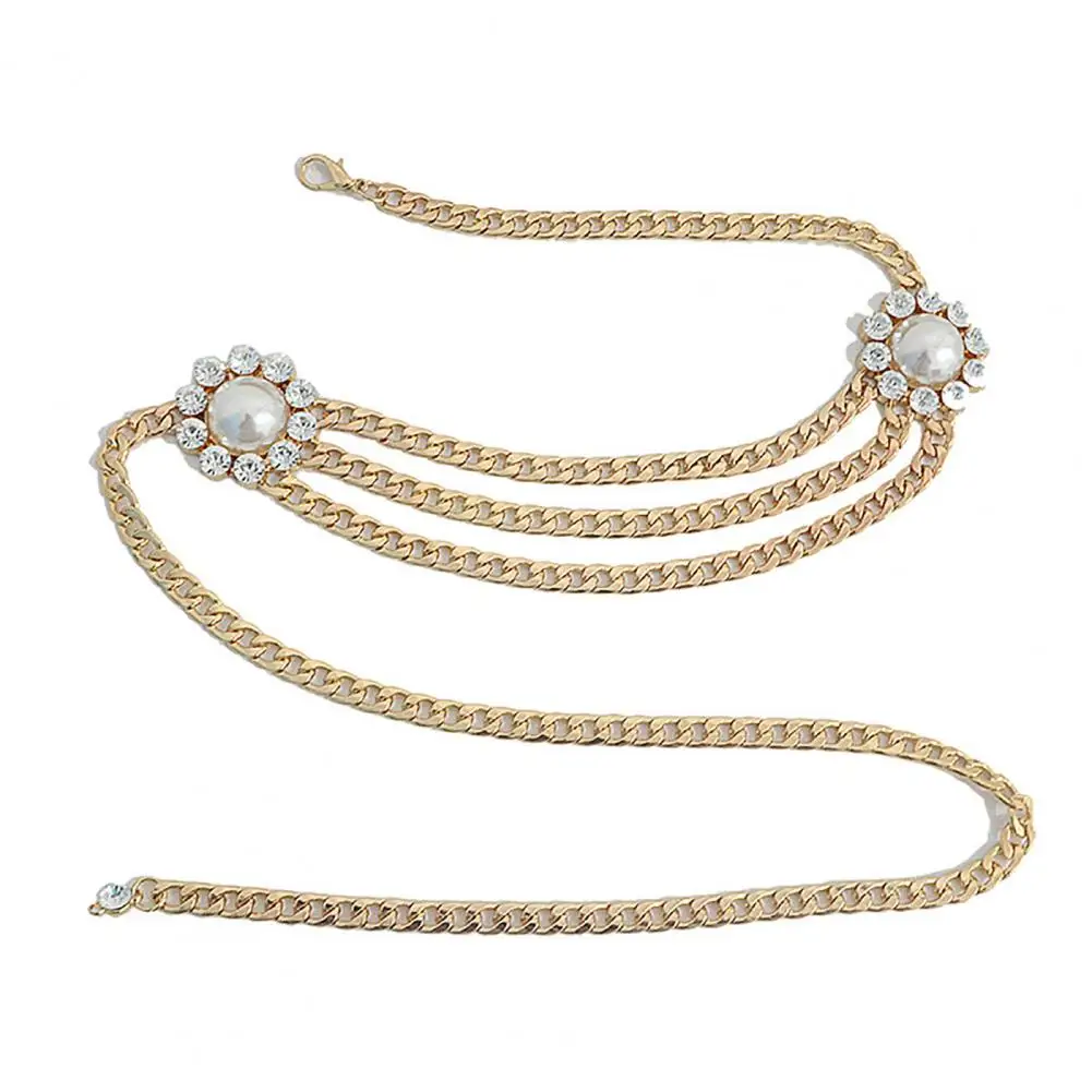 

Silver-plated Trendy Bling Rhinestone Imitation Pearl Ladies Belly Chain Wear-resistant Waist Chain Elegant for Dating