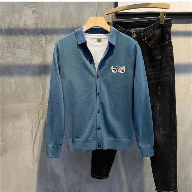 

New Mens Sweater Fashion Brand Maison Fox Mascot Embroidery Logo Cardigan Street Men Sweater Knitted Pullover Knit Sweater