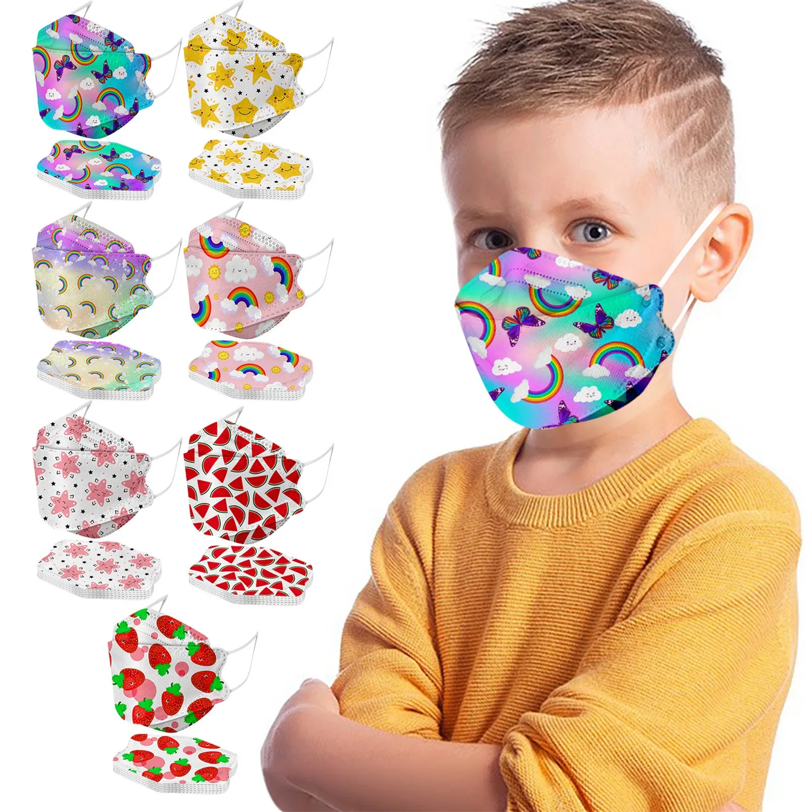 

10pcs Kids Face Mask Disposable Fruit Rainbow Face Masks 4-ply Printed Mascarillas Desechables Masque Enfant Halloween Cosplay