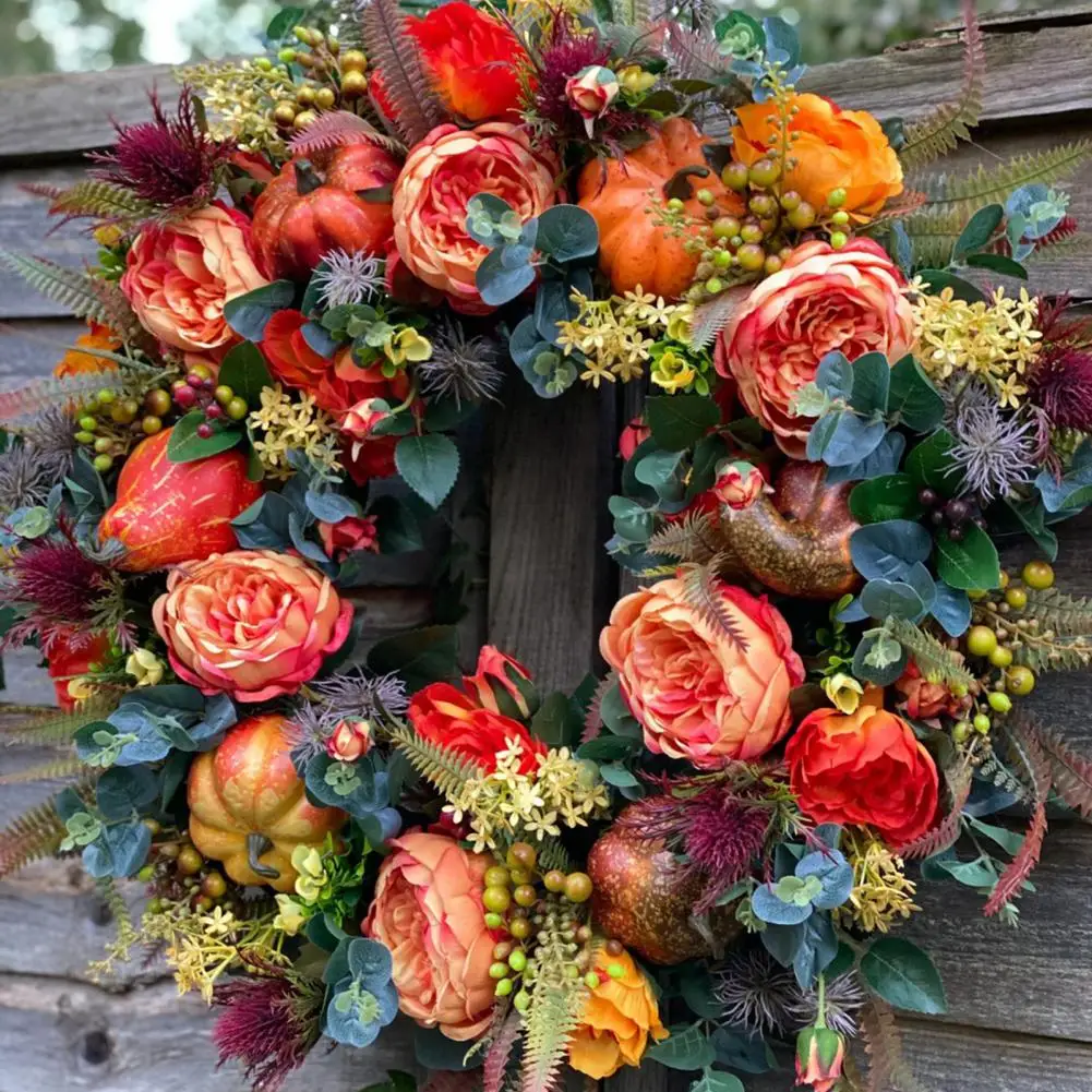 

Отличный осенний тыквенный Венок с цветами, Осенний венок, долговечное украшение для дома