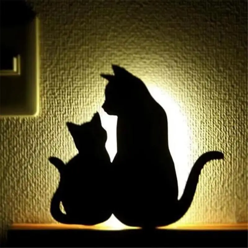 Lamp 3D Sound-activated LED Light Control Voice Control Small Night Silhouette Lamp Shadow Projection Cat Wall Animal Lamp images - 6