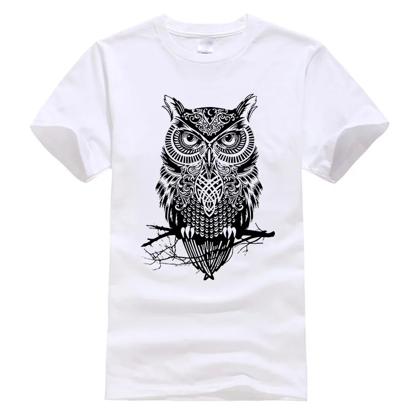 XINYI Men's T-shirt 100% cotton casual t-shirt owl Print summer loose o-neck funny t shirt for men short sleeve t-shirt male top