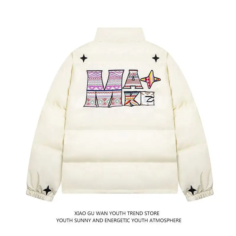 Xiaoguwan American High Street Three-Dimensional Letter Cotton-Padded Coat for Men and Women Winter National Fashion Loose Al...