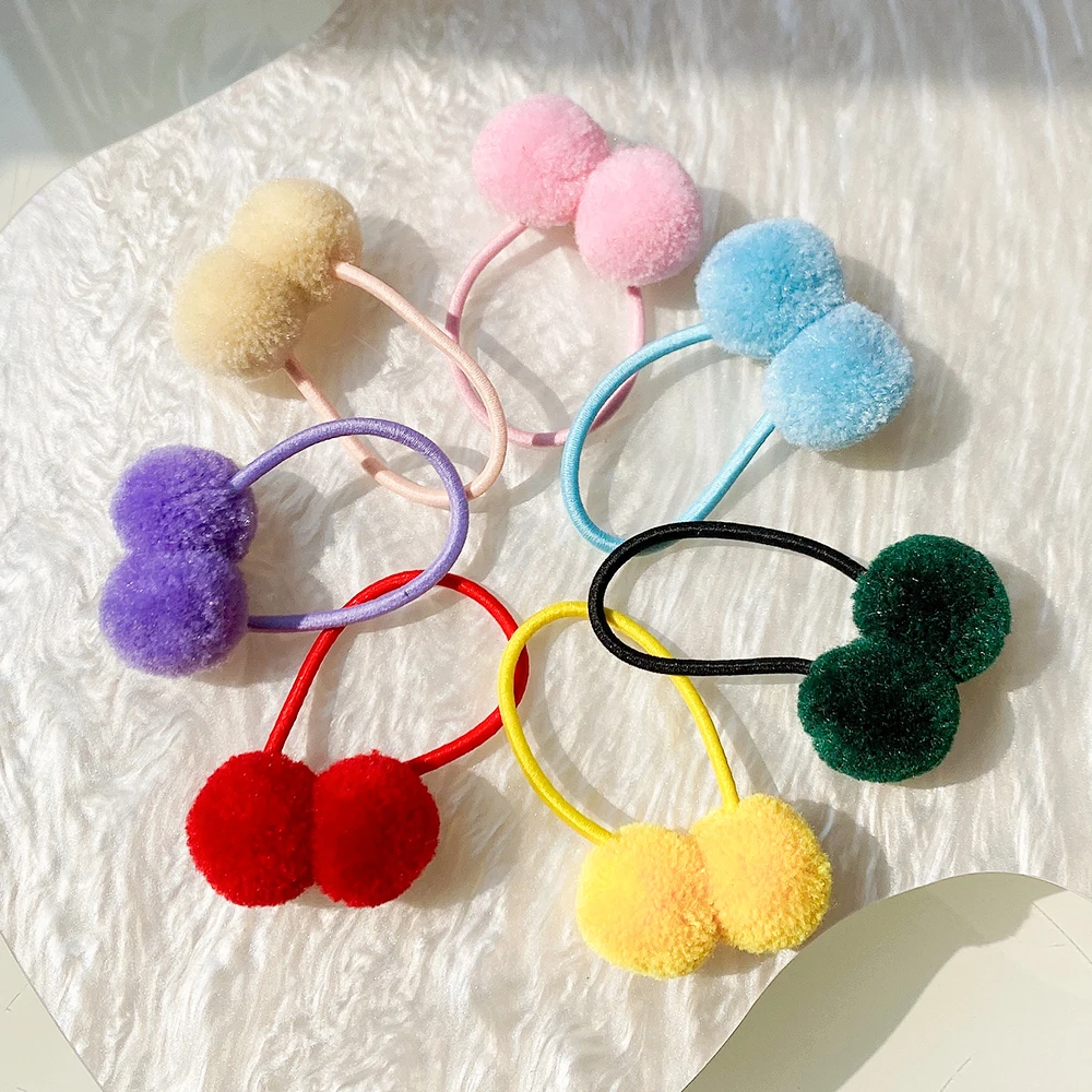 

2Pcs/lot 1.4 '' Solid Double Hairball with Elastic Hair Bands Kids Girls Boutique Hairbands Ponytail Hair Rope Hair Accessories