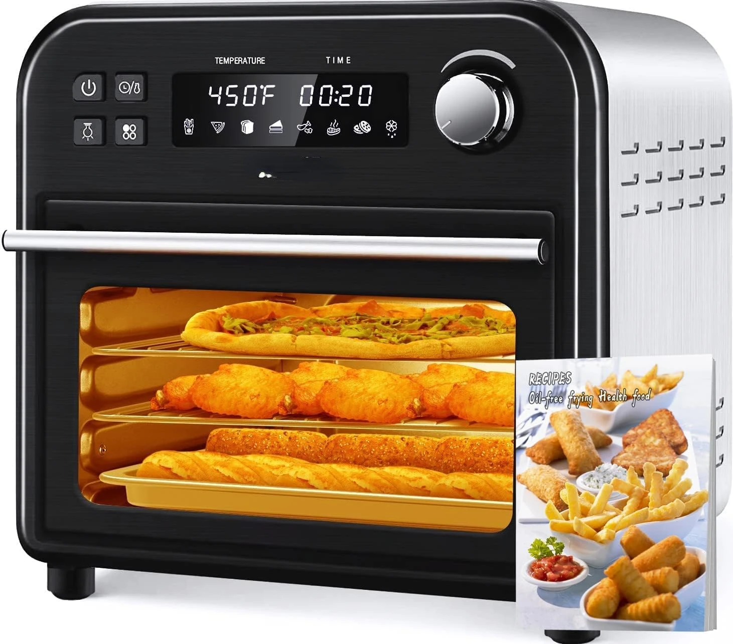 

8-In-1 Smart Toaster Oven Air Fryer Combo, 6-Slice Compact Toaster Ovens Countertop-6 Rapid Quartz Heaters, Air Fry, Grill, Roas