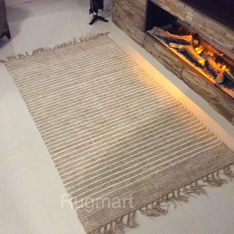 

Jute Rugs Striped Natural Handmade Carpet Beige Washable Reversible Area Rugs Rugs for Bedroom Area Rug for Living Room