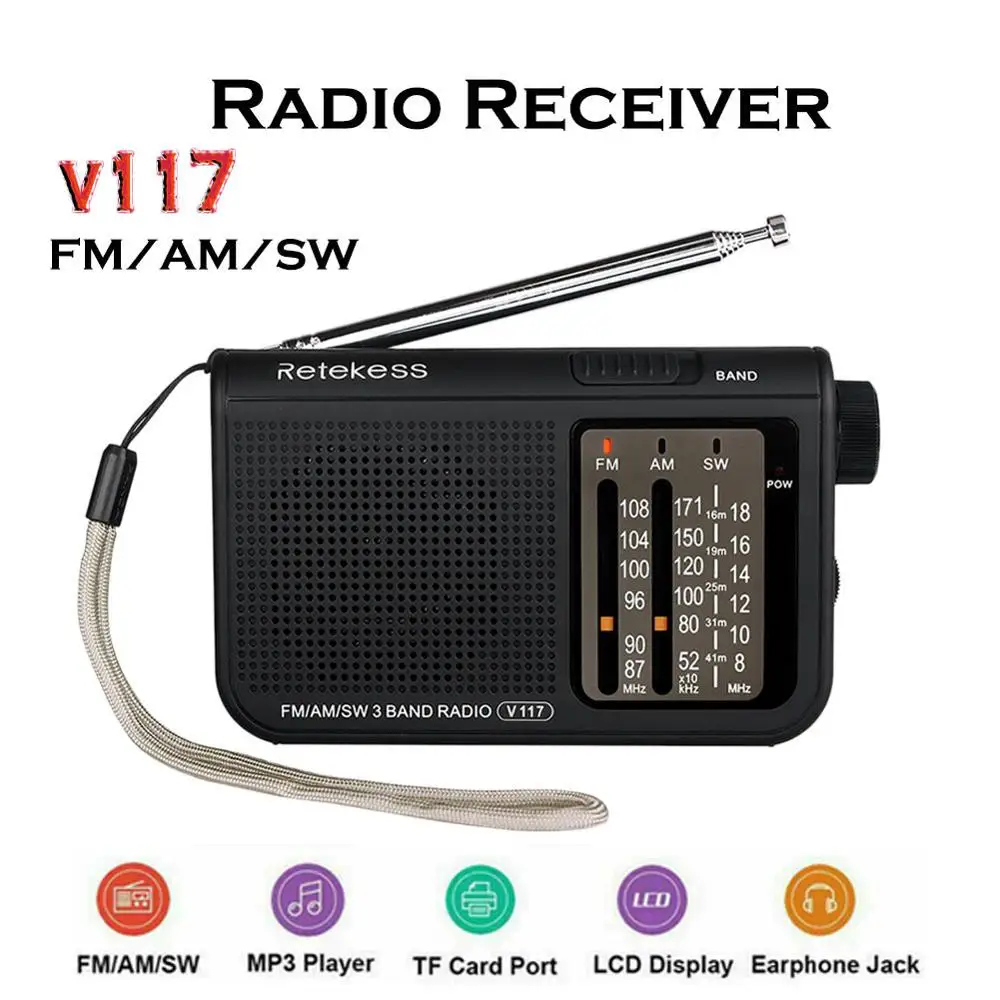 Портативный 3-полосный радиоприемник V117 AM FM Небольшой Аварийный транзистор