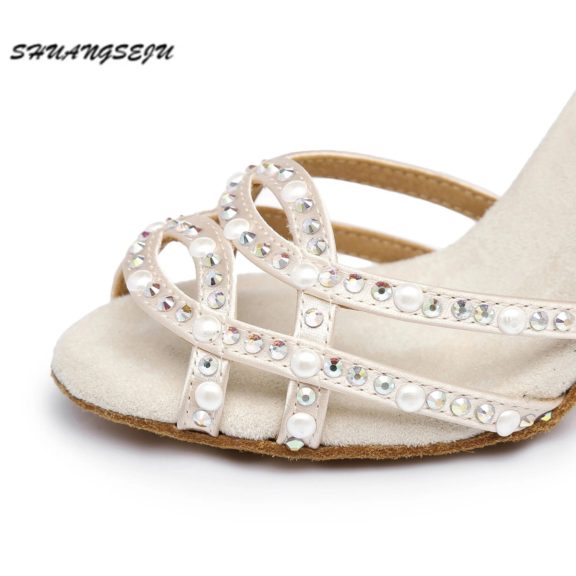 Женские блестящие атласные туфли SHUANGSEJU для латиноамериканских танцев