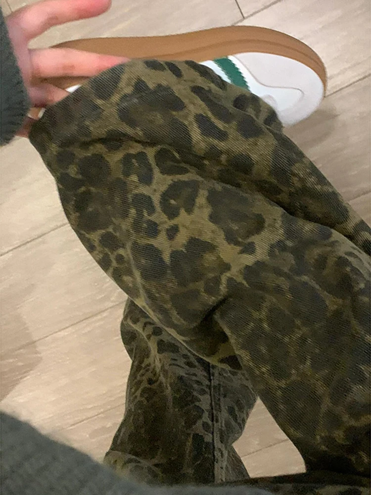 Большие размеры 50 00 кг джинсы с леопардовым принтом American High Street женские осенние