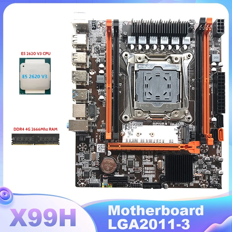 X99H Motherboard LGA2011-3 Computer Motherboard Support DDR4 RAM Memory With E5 2620 V3 CPU+DDR4 4G 2666Mhz RAM