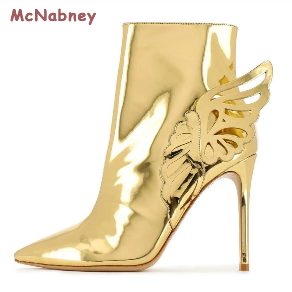 Butterfly Wing Design Women Ankle Boots Pointed Toe High Heels Sexy Side Zipper Stiletto Shoes Women Pumps Short Boots