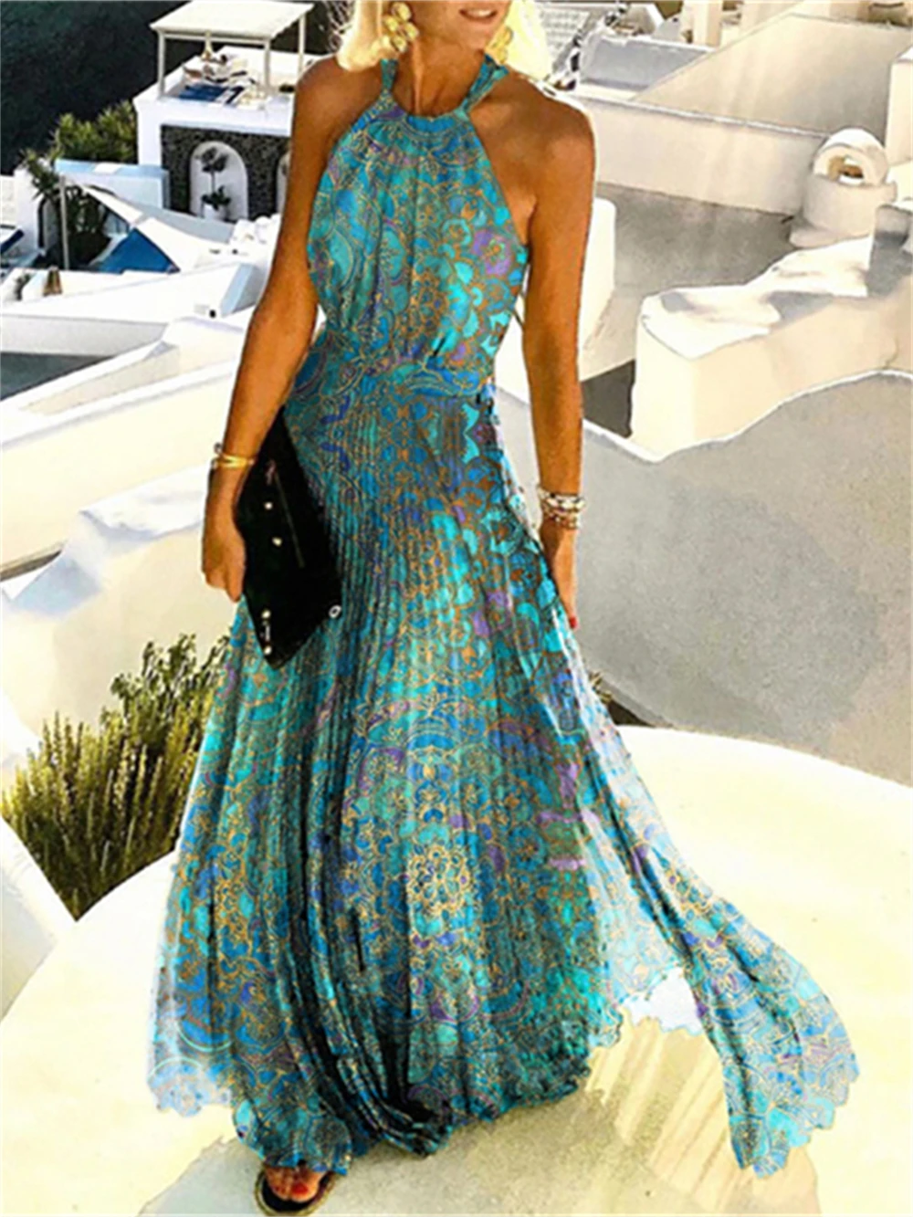 

Женское длинное платье с цветочным принтом, в богемном стиле