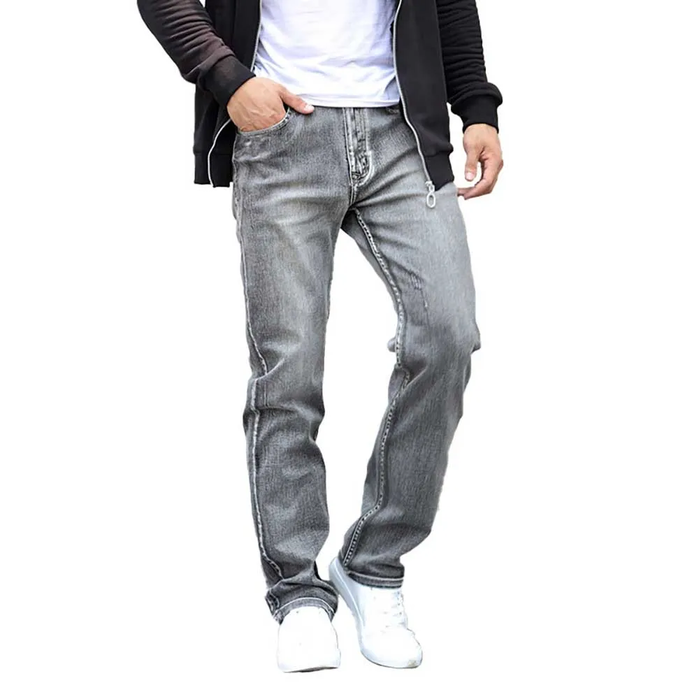 Autumn Winter Retro Gray Denim Pants Men's Casual Jeans Loose Baggy Trousers Streetwear Classic Clothing