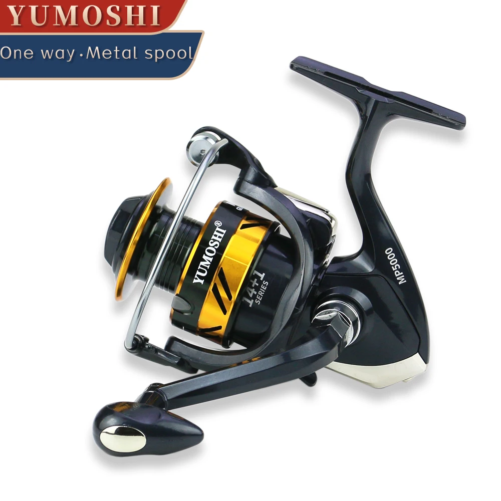 

Newest Fishing Reel with 14+1BB 5.5:1 Metal Spool Spinning Wheel 1000-7000 Gear Ratio High Speed Casting Fishing Reel