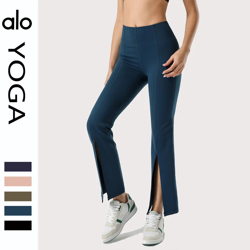 

ALO Yoga Women's High Waist Fashion Split Pants Sweat Hip Hop Flared Pants Fitness Sports Dance leggings