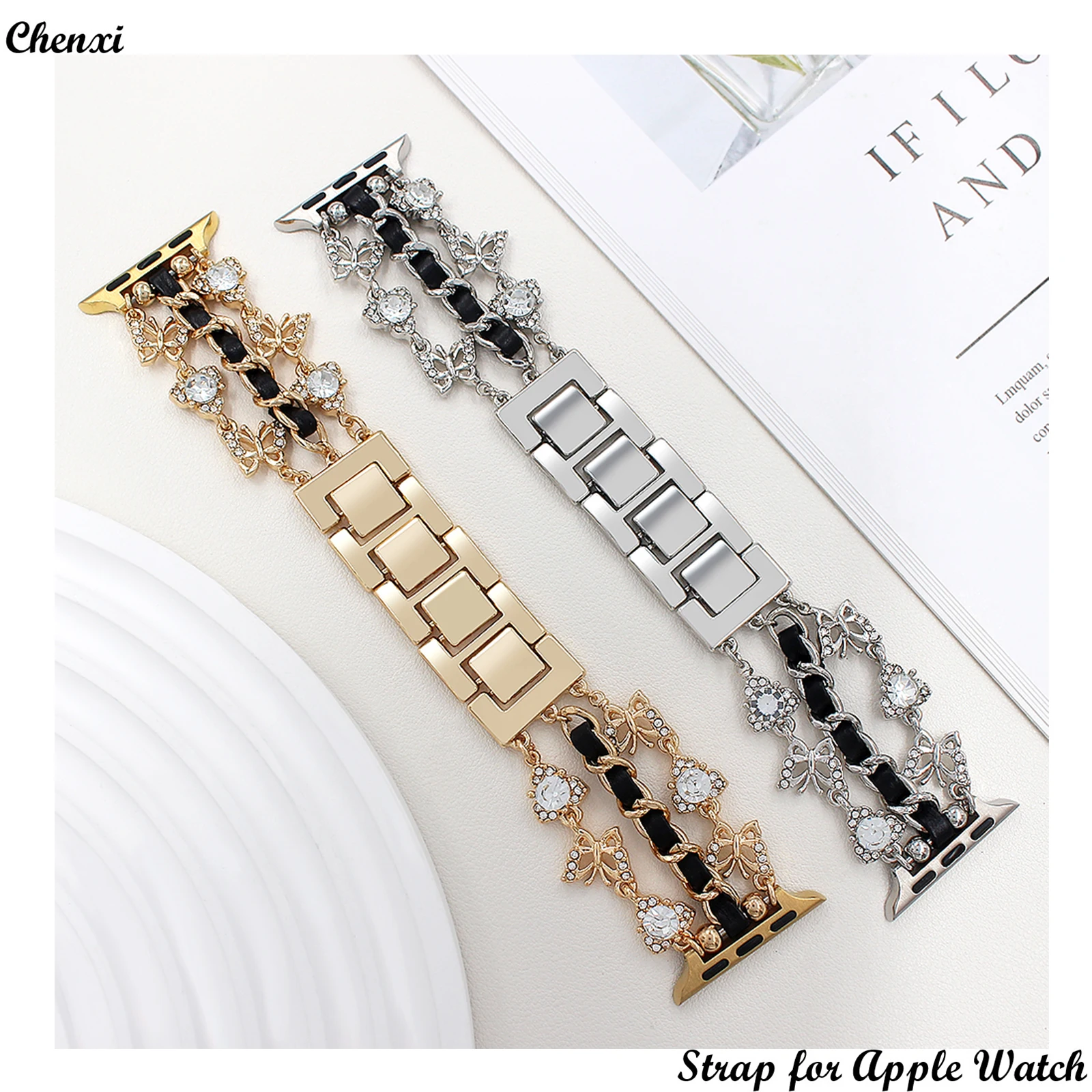 Женский металлический ремешок для Apple Watch Band Sweet Butterfly Diamond Браслет-цепочка с